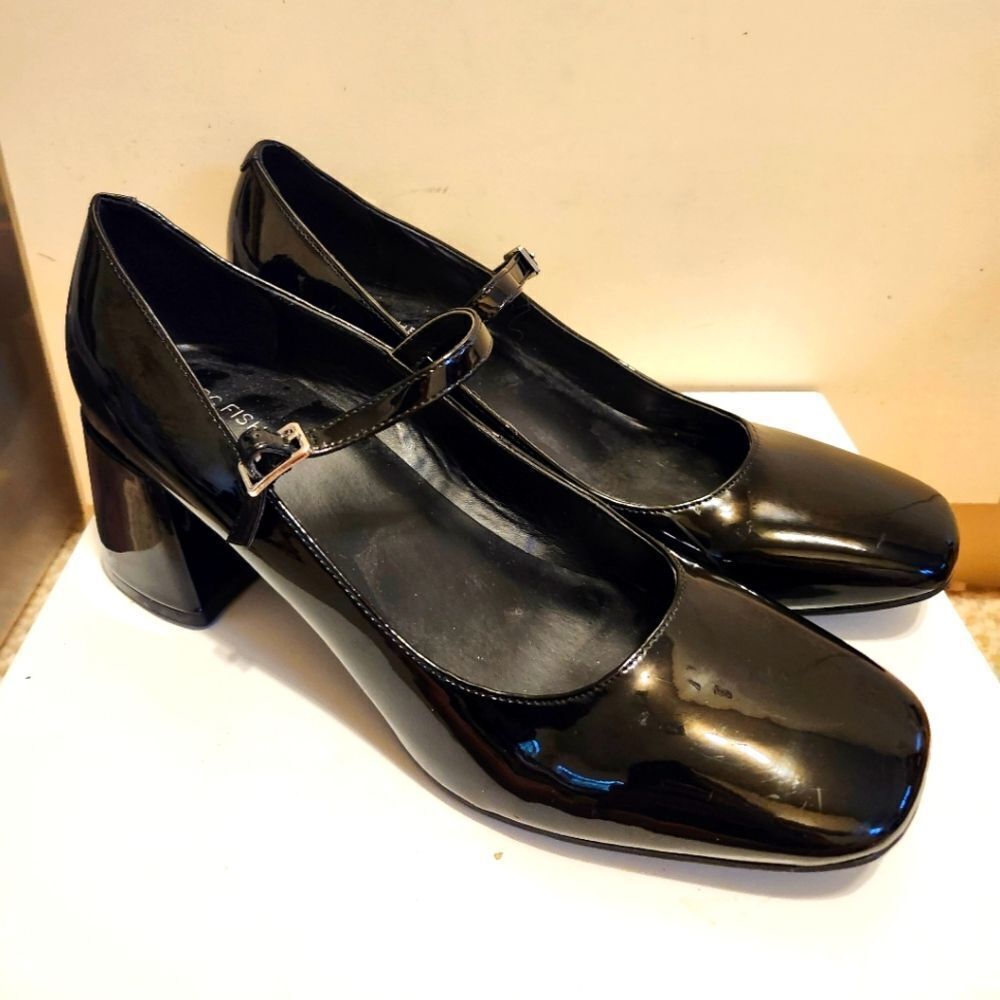 New Marc Fisher "Charin" Blk Pat. Leather Block Heel Mary Jane Pumps Sz.10 $128